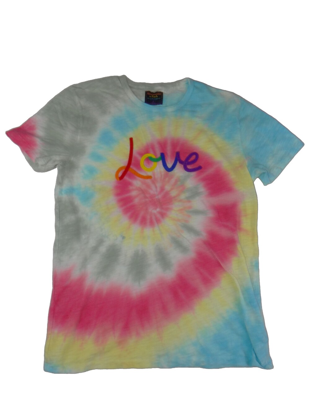 Abercrombie & Fitch Rainbow Love Tee S Pastel Spiral Crew Neck